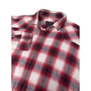 Zara Man Black Pearl Snap Flannel Shirt Size XL Red Plaid Long Sleeve